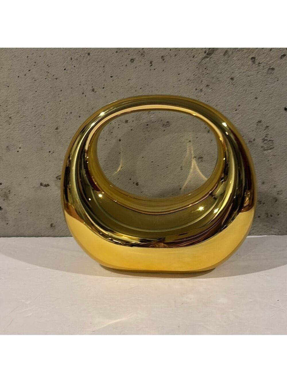 Gold Metallic Moon-Shaped Handbag With Detachable Strap